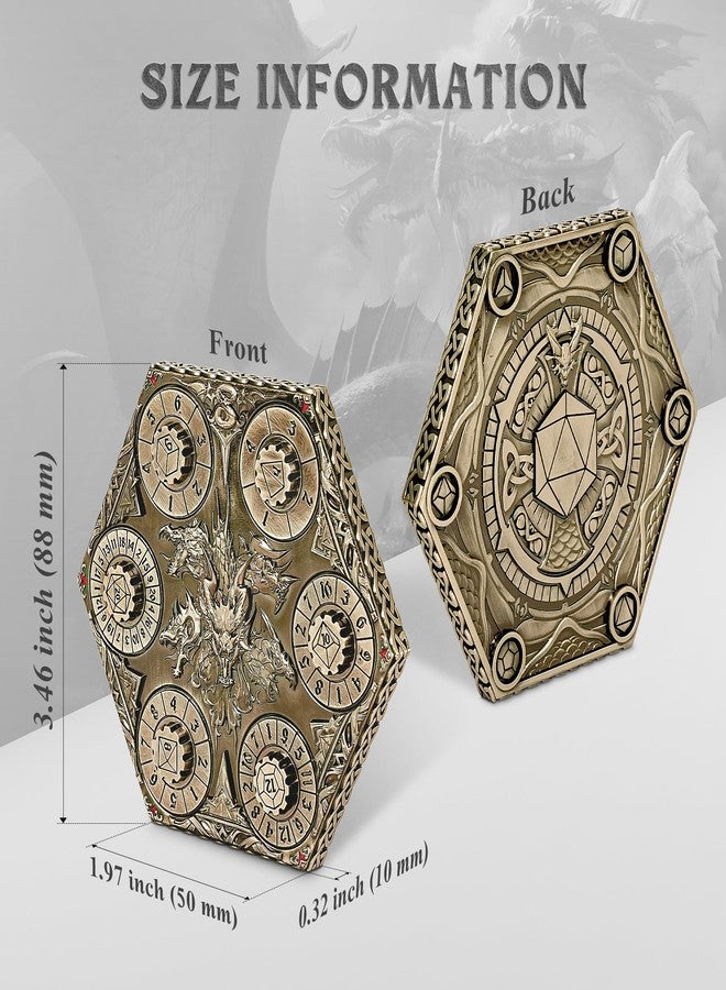 Kabinka DND Dice Set, 7 in 1 Metal Spin-Dial Dice with Storage Bag, Portable Celtic Knot D&D Dice for D4/D6/D8/D10/D12/D20 Role Playing Board Games (Bronze) - Image 3